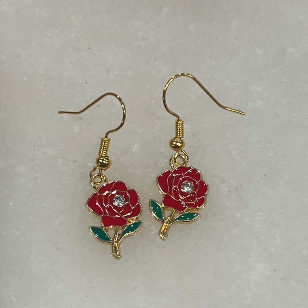 Chic Red and Gold Rose Earrings
